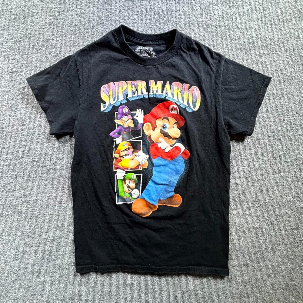 Nintendo Super Mario T-Shirt Men Small Black 100% Cotton Luigi Wario Waluigi Tee